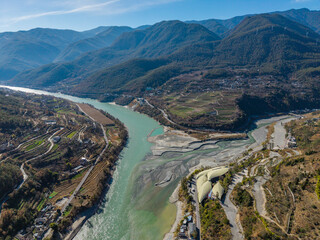 The river landscape of Jinsha River in Tiger Leaping Gorge, Yunnan Province