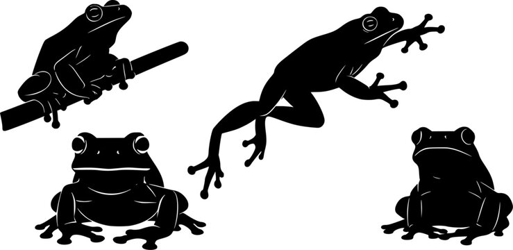 Frog silhouettes, Tree frog silhouette, Jumping frog , Jumping frog silhouette, Sitting frogsilhouette, Frog clipar