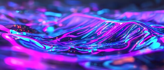 Colorful Abstract Wave Patterns with Neon Light Reflections and Vibrant Surface Changes in Motion