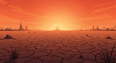 Desolate Desert Sunset Landscape.