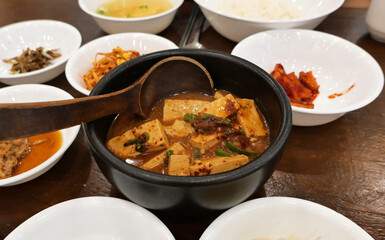 Traditional Korean Doenjang Jjigae with Tofu and Vegetables
