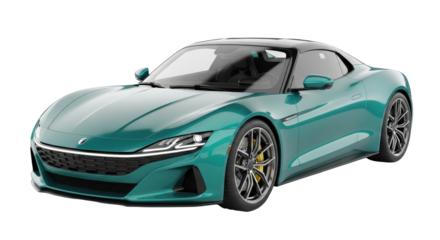 Isolated luxury teal coupe car on a seamless surface, modern automotive design aesthetic