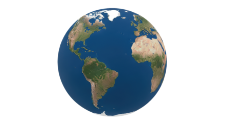 Isolated World globe depicting the continents with realistic shading and relief geography