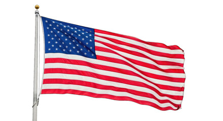 American Flag Waving on Pole Against Black Background isolated on a transparent background