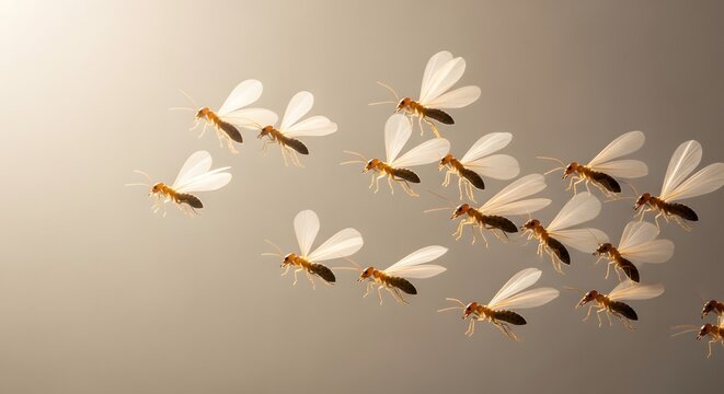 Teamwork in nature as a swarm of flying termites migrates together, illustrating collective insect behavior and a new beginning