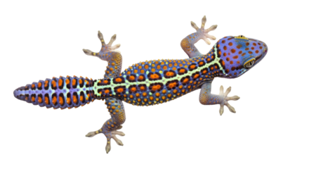 Isolated Madagascar ground gecko with colorful skin, viewed from above, detailed pattern
