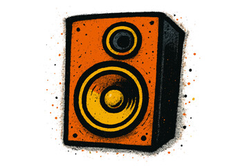 Graffiti loudspeaker spray paint illustration. Urban street art music speaker. Sound system symbol. Hip hop culture audio equipment isolated. Vector icon for party flyer design.