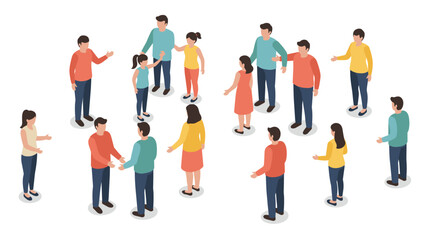 Isometric people engaging in social interaction and communication