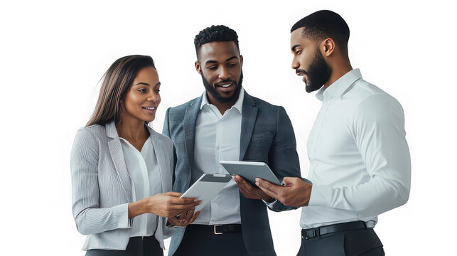 Diverse business team collaborating on tablets for project success and growth - Powered by Adobe