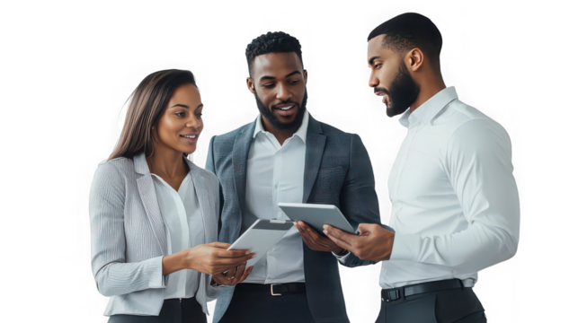 Diverse business team collaborating on tablets for project success and growth - Powered by Adobe