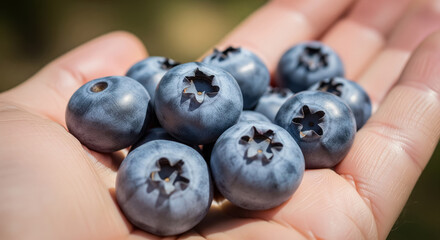 Blueberries in Hand under Sunlight