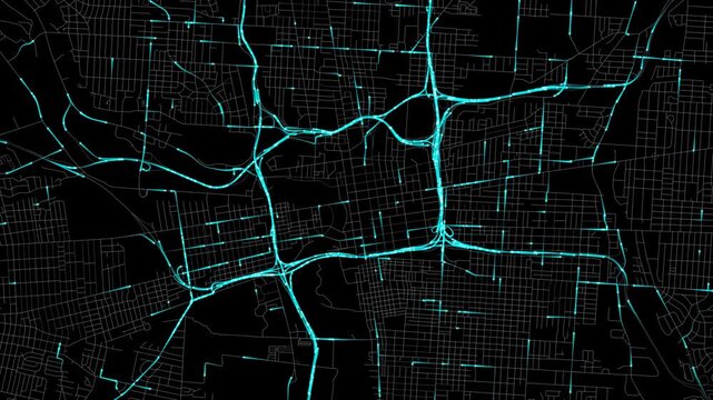 Urban Traffic Flow Map Simulation in Columbus, Ohio, GPS Smart city route Transportation