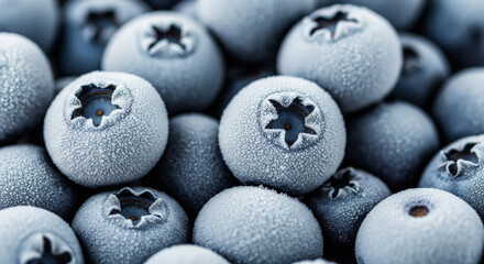 Frozen Blueberries with Frost Crystals Close Up