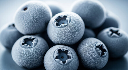 Frozen Blueberries with Frost in Stack Close Up
