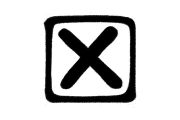 Obraz premium Graffiti spray check mark X icon. Stencil street art style cross symbol in a box. Hand drawn urban aerosol design element. Wrong, no, or decline sign. Vector illustration.