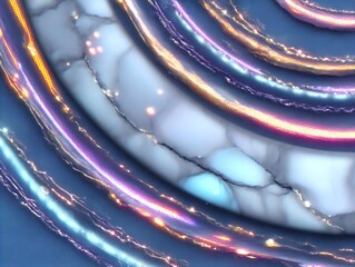 Abstract swirling light trails with vibrant colors and marble texture on a blue background for creative visual design