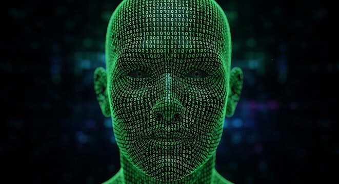 Digital Human Head Wireframe Model Green.