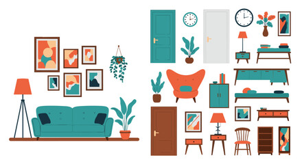 Fototapeta premium Collection of mid-century modern furniture and home decor items.