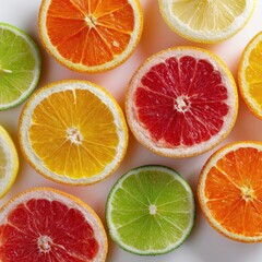 Colorful Citrus Slices: Orange, Lemon, Lime, Grapefruit.