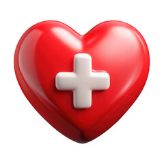 Obraz premium Glossy red heart with white medical cross symbol centered symbolizing health and care