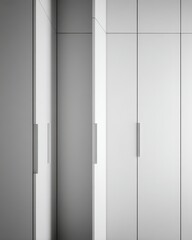 Minimalist Modern Interior: Gray and White Closet Doors with Sleek Handles