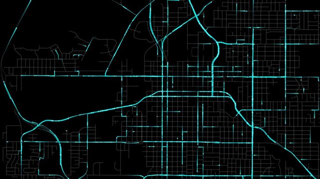 Urban Traffic Flow Map Simulation in Lincoln, Nebraska, GPS Smart city route Transportation