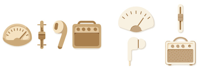 Fototapeta premium Musical equipment and tools displayed in a clean, minimalist design setting with a neutral color palette