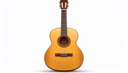 Obraz premium Elegant acoustic guitar standing against a pure white background ready to play