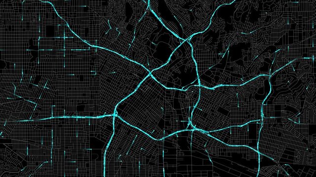 Urban Traffic Flow Map Simulation in Los Angeles, California, GPS Smart city route Transportation