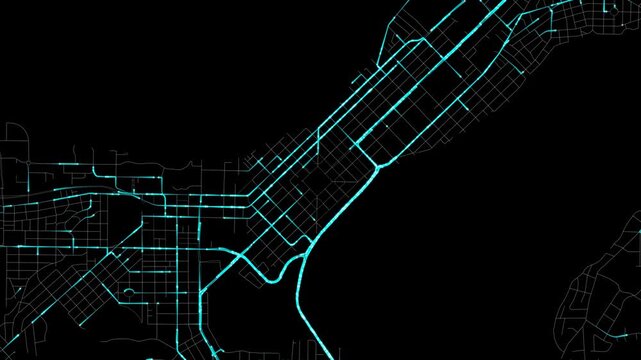 Urban Traffic Flow Map Simulation in Madison, Wisconsin, GPS Smart city route Transportation