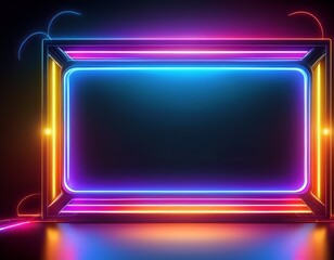 a vibrant neon glowing rectangle frame illuminated from the back on a dark black background forming a captivating silhouette silhouette black background rectangle illuminated backlit