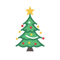 Festive Green Christmas Tree: A meticulously designed, graphic Christmas tree is resplendent with ornaments and a golden star. It radiates holiday joy and the magic of the season.