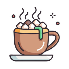 Cozy Cocoa Cup: A delightful illustration presents a steaming mug of hot cocoa, brimming with fluffy marshmallows, ready to bring warmth.