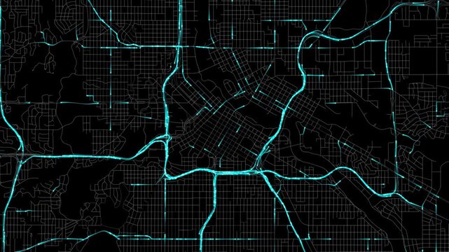 Urban Traffic Flow Map Simulation in Minneapolis, Minnesota, GPS Smart city route Transportation
