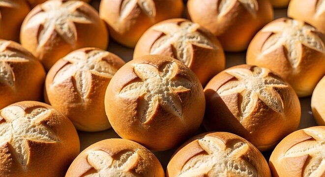 Freshly Baked Round Bread Rolls.