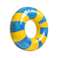 Vibrant Blue and Yellow Inflatable Ring with Stripes Isolated on White Background
