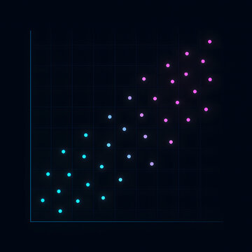 Futuristic neon scatter plot data visualization