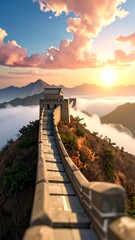 Majestic sunrise over ancient wall