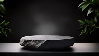 natural stone display platform on black background mockup for advertising