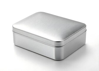 Premium glossy silver box on white background