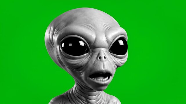 Mysterious alien face peeks from the side with large black eyes, hinting at extraterrestrial encounters and cosmic mysteries unfolding.