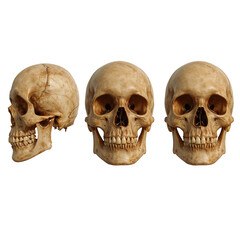 Obraz premium Anatomical study featuring a human skull composite showcasing diverse perspectives isolated on