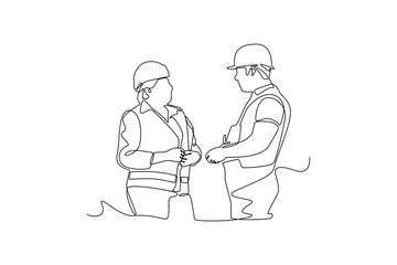 Continues line and simple line of architects talking about project plan Single line drawing vector graphic design illustration