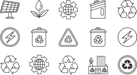 Fototapeta premium Sustainable living icons set for eco-friendly campaigns, clean energy, and green initiatives projects