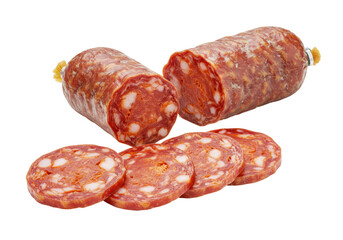 Isolated Chorizo Salami Sausage, Spanish Food, Sliced and Whole - Culinary Delight for Chefs