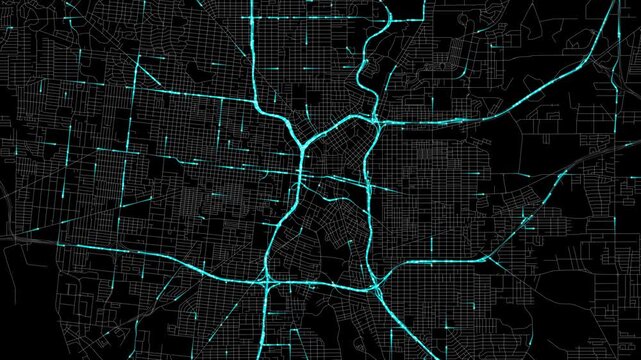 Urban Traffic Flow Map Simulation in San Antonio, Texas, GPS Smart city route Transportation