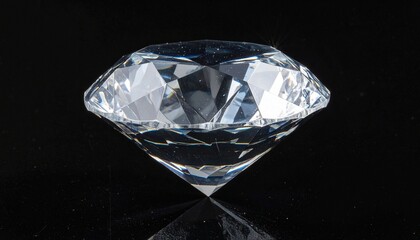 A brilliant-cut diamond rests on a reflective surface against a black backdrop—its sharp facets and radiant sparkle evoke precision, luxury, and the timeless allure of crafted clarity.