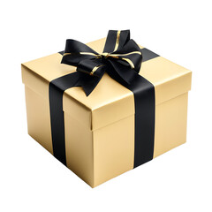 Obraz premium Elegant Gift Box with Shiny Black Ribbon and Gold Design