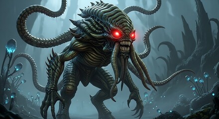 Dark Fantasy Creature in Forest Setting.