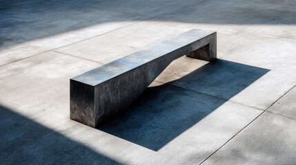 Modern Concrete Bench on Paved Surface with Strong Shadow
